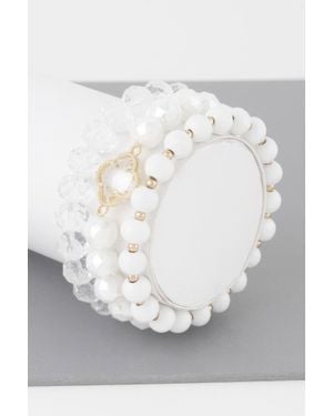 Fashnzfab Triple Crystal Clover Bead Bracelet - Gray