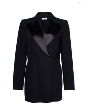 Dries Van Noten Wool Blazer With Shiny Revert And Press Studs - Black