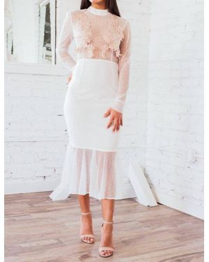 Ariti Kaziris Long Sleeve Sheer Lace Dress - White