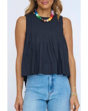 TCEC Pleated Detail High Low Sleeveless Top - Blue