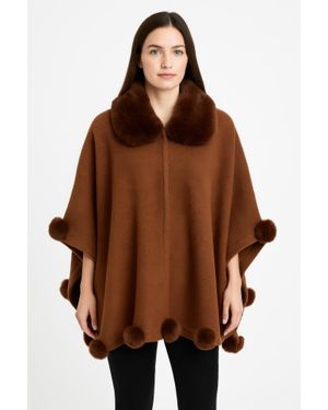 TRUEDAMES Trim Cape With Faux Fur Collar - Brown