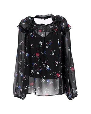 Maje Letra Ruffled Floral-Print Top - Black