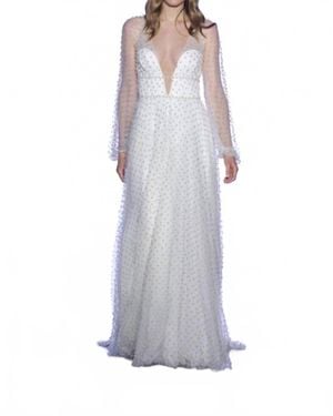 Watters Pisces Pearl Studded Wedding Dress - Gray