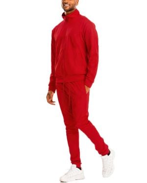 TRUEDAMES Full Zip Up Solid Track Jacket Set - Red