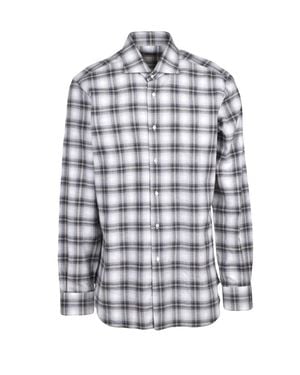Barba Napoli Plaid Cotton Flannel Shirt - Gray