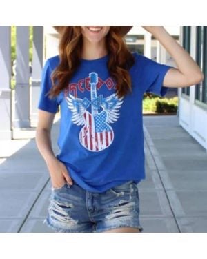 Glittering South Freedom Rocks Guitar Graphic Tee - Blue