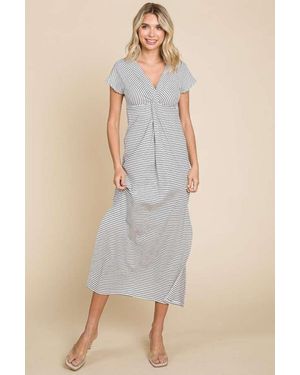 TRUEDAMES Culture Code Full Size Striped Twisted Detail Dress - Natural