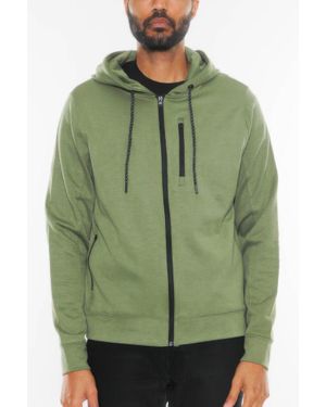 TRUEDAMES Solid Heathered Zip Up Jacket - Green