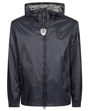 Blauer Lightweight Nylon Windbreaker With Fixed Hood And Functional Details - Black