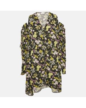 Magda Butrym Floral Print Silk Cold-Shoulder Short Dress - Green