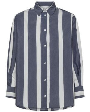 Cruna Wide Vertical Stripe Button-Up Shirt - Blue