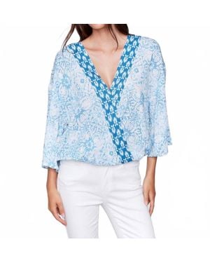 Charlie b Printed Overlap Blouse - Blue