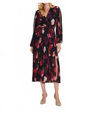 Joseph Ribkoff Pleated Chiffon Midi Wrap Dress - Red