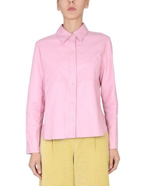 Alysi Pointed Collar Leather Jacket - Pink