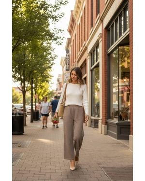 She + Sky Elastic Waist Quilted Texture Knit Capri Pants - Brown