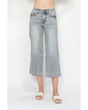 Judy Blue Felicity Tummy Control Wide Leg Crop Jean - Gray