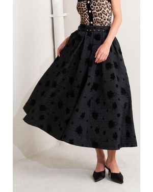 TRUEDAMES Noir Blooming Romance Woven Full Midi Skirt - Black