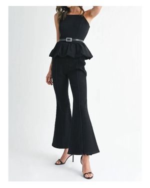 Endless Blu. Rhinestone Belted Boot Cut Romper - Black