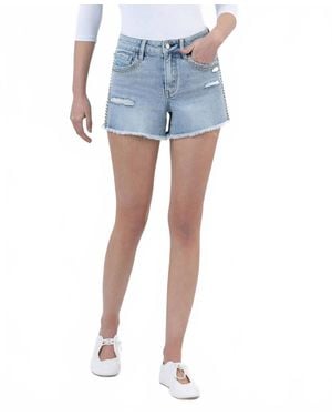 VERVET BY FLYING MONKEY High Rise Distressed Studded Shorts - Blue