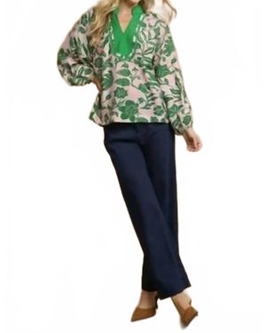 Umgee Floral Print Mix Shirt - Blue