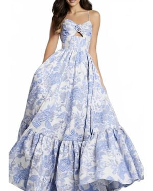 Jovani Strapless Floral Ball Gown With Tiered Skirt - Blue