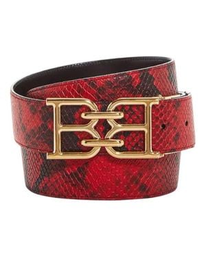 Bally 6302283 Mirror B Reversible Snake Embossed Leather/ Belt - Red