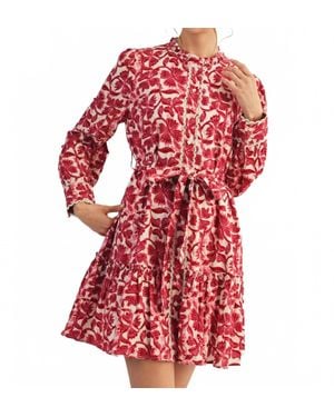 Jodifil Break Hearts Long Sleeves Floral Mini Dress - Red