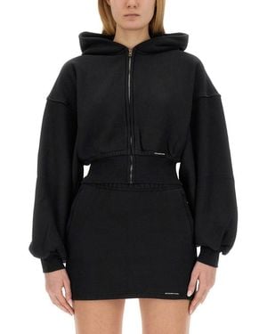 T By Alexander Wang Cropped Hoodie With Oversized Sleeves - Black