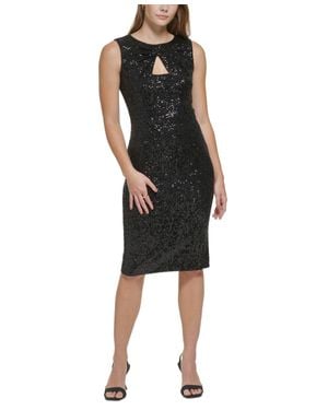 Calvin Klein Petites Sequined Cocktail Party Dress - Black