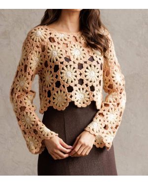 Storia Flower Power Crochet Sweater - Brown