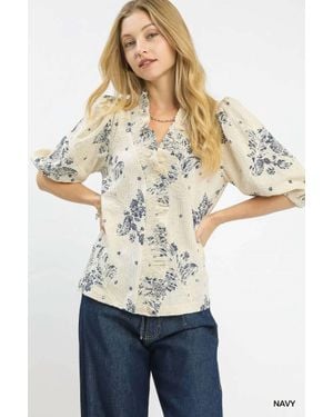 Umgee Floral Embroidered Blouse - Natural
