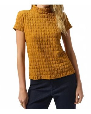 Joseph Ribkoff Textured Mock Neck Short Sleeves Boxy Top - Orange