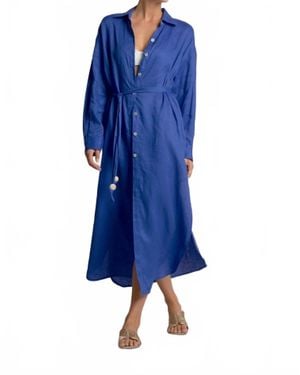Elan Linen Maxi Shirt Dress - Blue