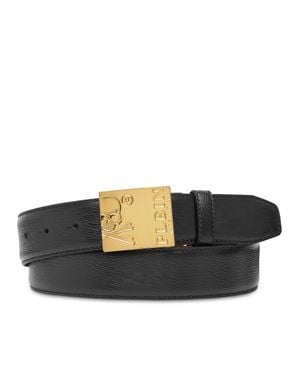 Philipp Plein Leather Belt Skull And Plein - Black