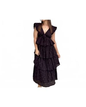 In The Beginning Ruffle Polka Dot Midi Dress - Black