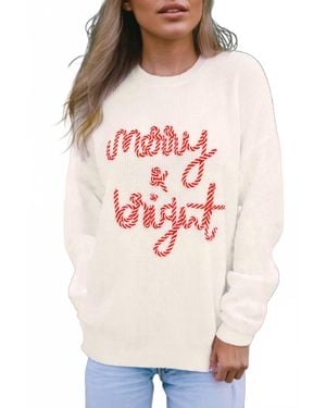 Lovesoft Merry Bright Letter Christmas Sweater - Pink