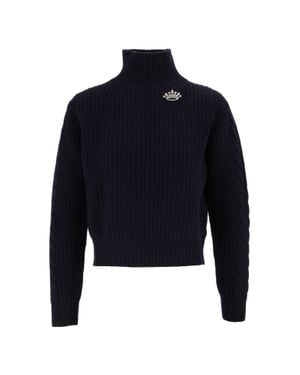 Shirtaporter Cut Out Brooch V-Back Cropped Sweater - Blue