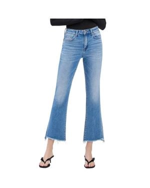Flying Monkey High Rise Slant Raw Hem Crop Flare Jeans - Blue