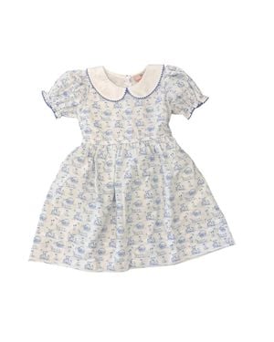 Smockingbird Girls Bunny Toile Dress - White