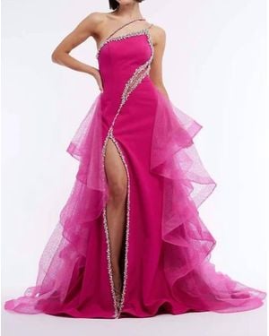 Vienna Prom One Shoulder Detail And Flowy Overskirt Gown - Pink