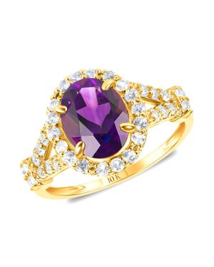 MAX + STONE Solid 10K Or Oval Cut Gemstone Halo Birthstone Ring - Metallic