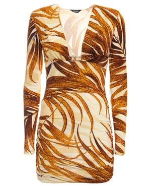 Just Cavalli Tropical Print Stretch Viscose Mini Dress - Orange