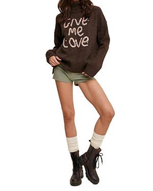 Listicle Give Me Love Stitched Mock Neck Sweater - Black