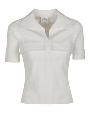 Courreges Short Sleeve Polo Neck Viscose-Blend Polo Shirt - White
