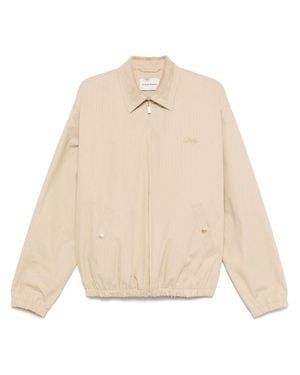 Drole de Monsieur Zip-Front Jacket With Vertical Stripe Pattern And Embroidered Logo - Natural