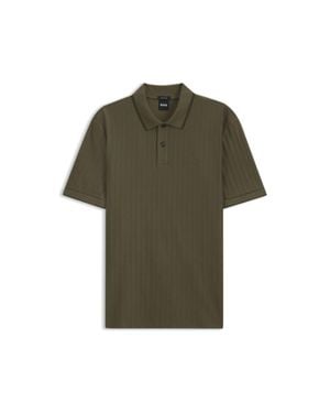 BOSS Striped Cotton Polo Shirt With Tipping - Green