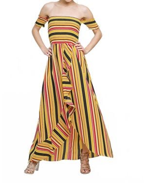 Umgee Striped Ruffle Tulip Maxi Dress - Metallic