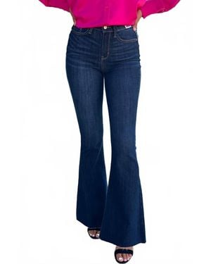 Judy Blue Carleigh Raw Hem Flare Jeans - Blue