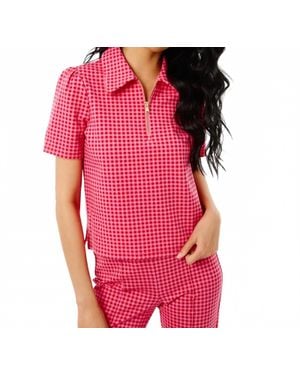 Addison Bay Ponte Virginian Polo Top - Pink
