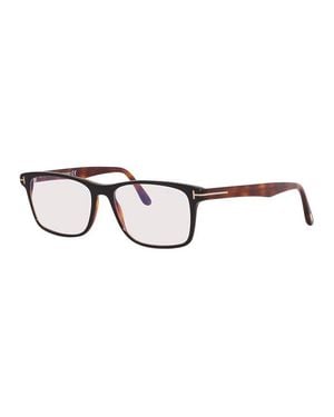 Tom Ford Eyeglasses Rectangle Full Rim, Transparent Frame And Clear Light Block Lens Ft5752-B020 - Brown